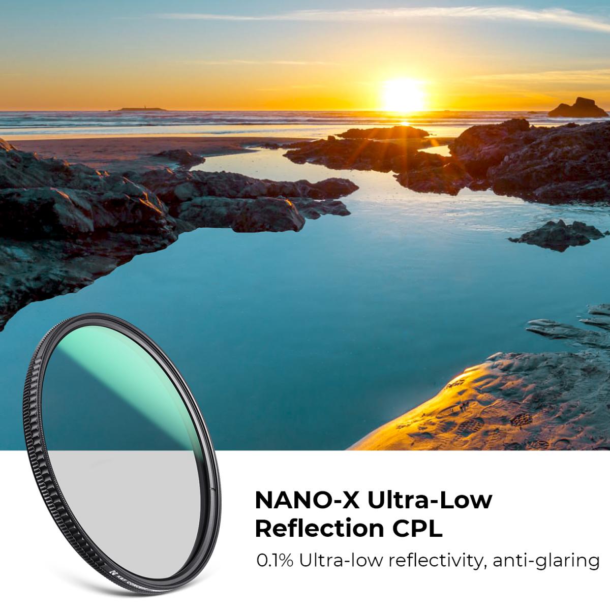 58 mm cirkulärt polarisatorfilter med ultralåg reflektivitet med 28 flerskiktsbeläggningar Ultra-Slim HD Nano-Xcel