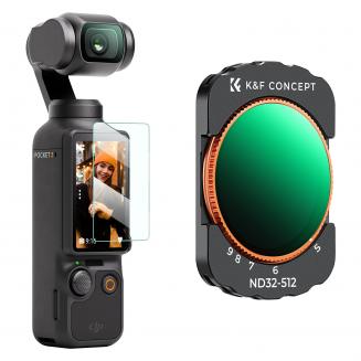 Filtr K&F Concept VND do DJI Osmo Pocket 3, filtry magnetyczne o zmiennej gęstości ND32-512 o neutralnej gęstości 28-warstwowe szkło optyczne HD z nanopowłoką