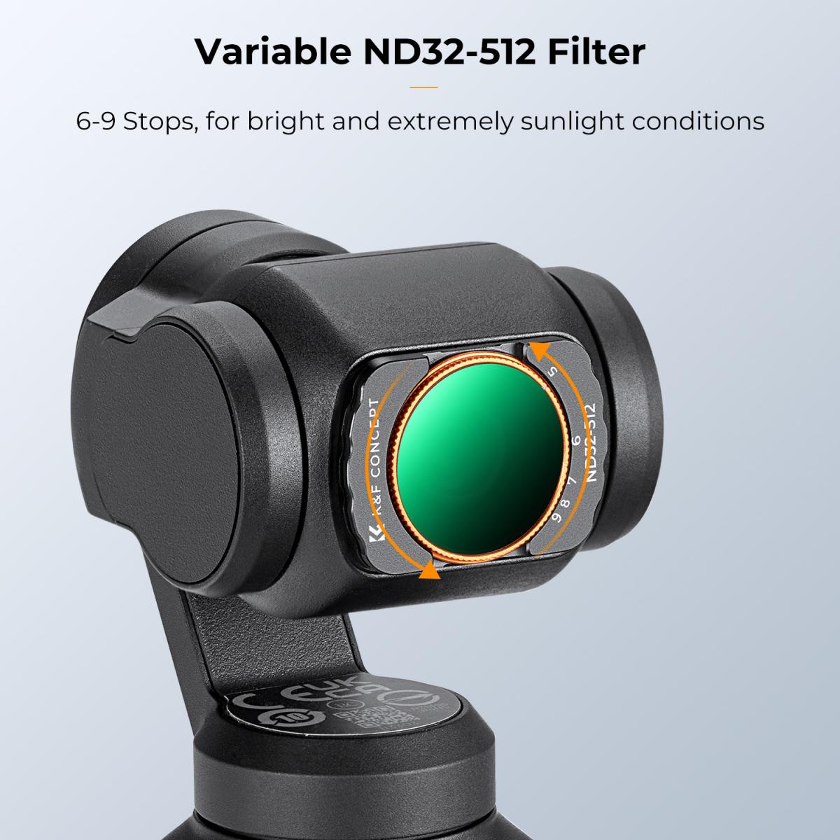 K&F Concept VND Filter for DJI Osmo Pocket 3, Magnetic Variable ND32-512 Neutral Density Filters 28 Layer nano-coated HD Optical Glass