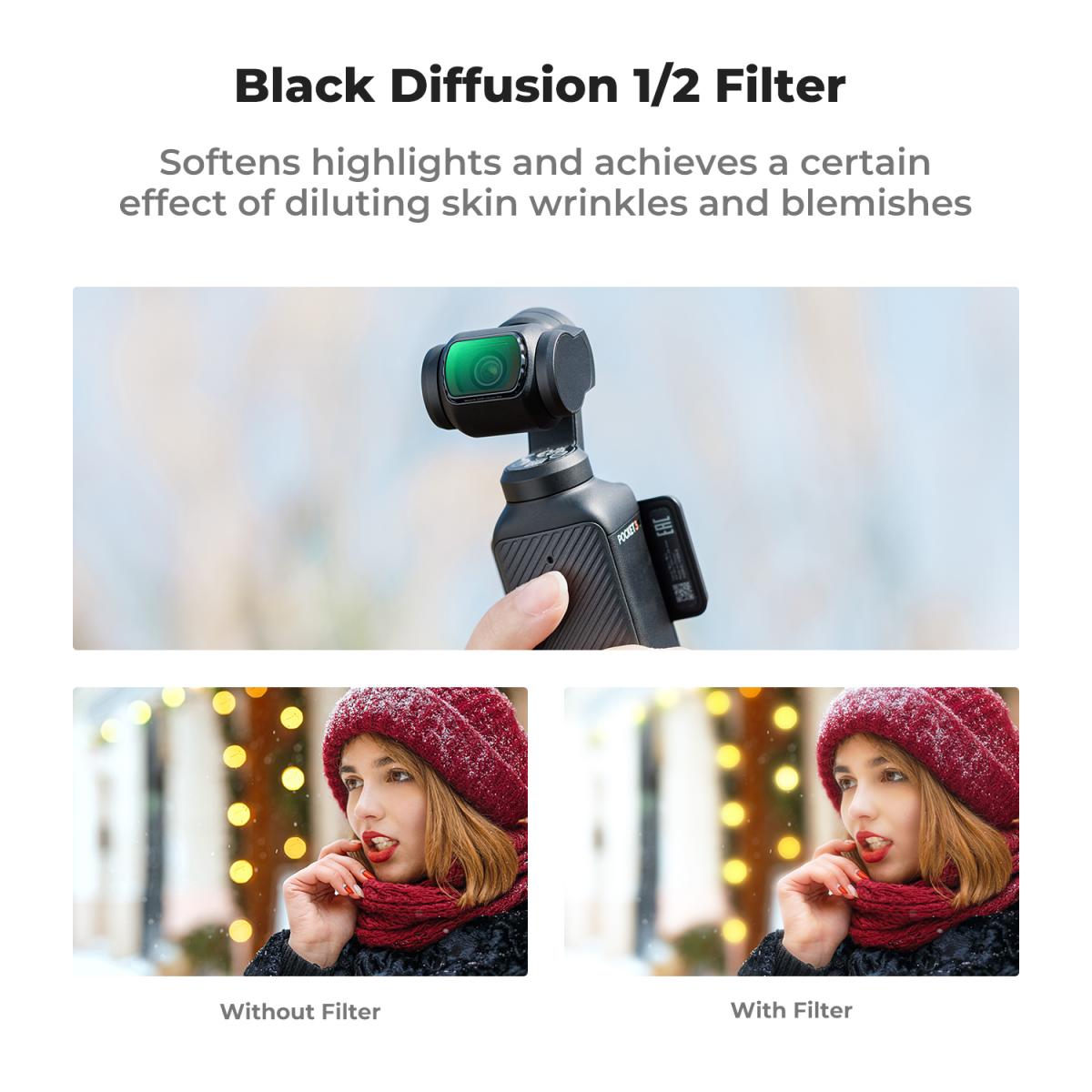 Filtr K&F Concept Magnetic Black Mist 1/2 do DJI Osmo Pocket 3, filtry z efektami kinowymi Black Diffusion Creative Mist