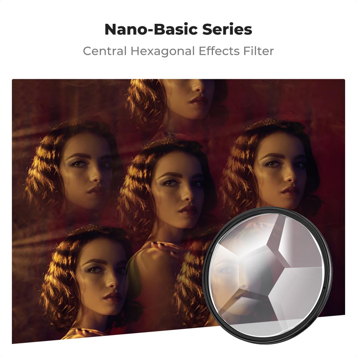 Filtro de prisma caleidoscópio de 67 mm, vidro óptico, filtro de lente de câmera hexagonal central com efeito especial, série Nano-Basic