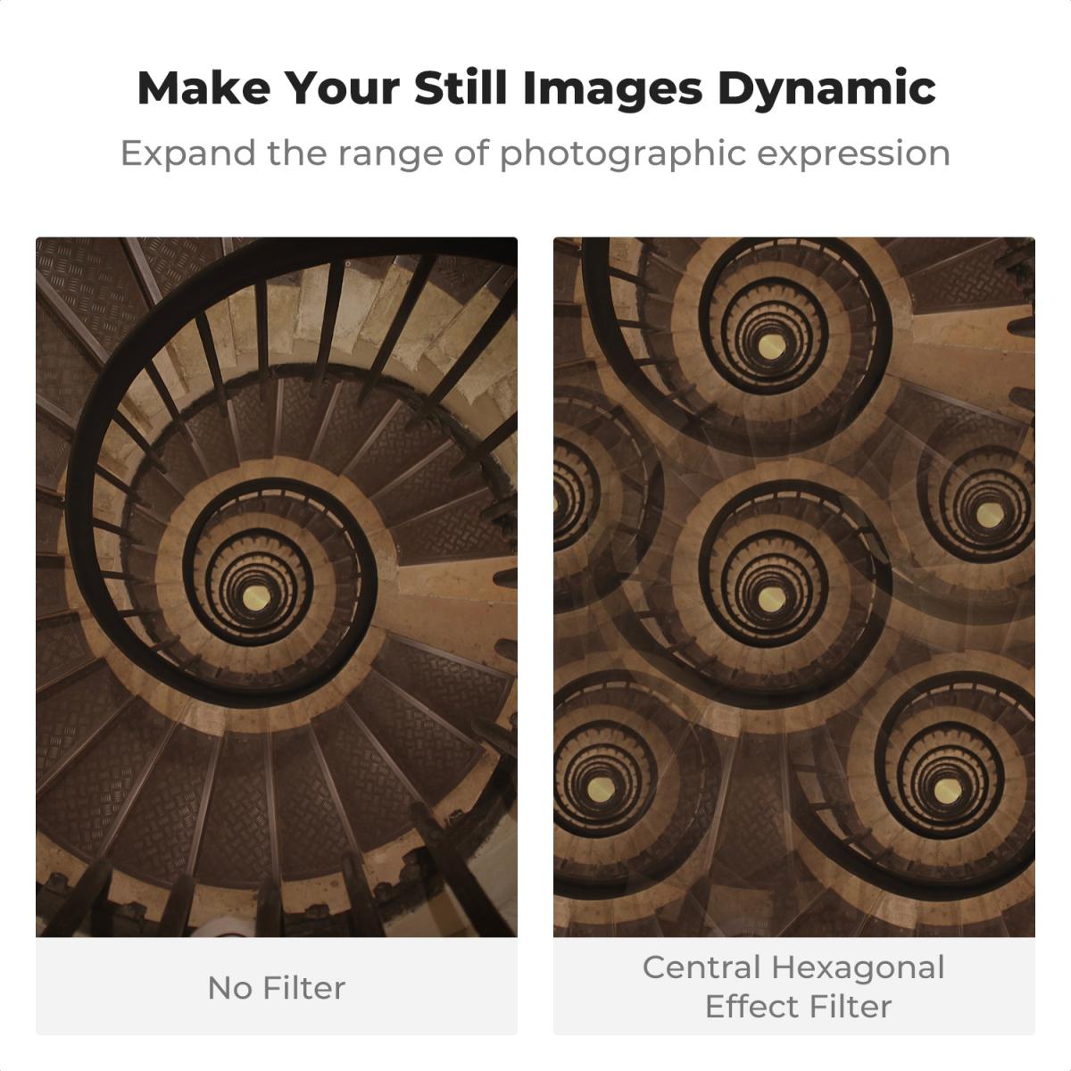 Filtro de prisma caleidoscópio de 67 mm, vidro óptico, filtro de lente de câmera hexagonal central com efeito especial, série Nano-Basic