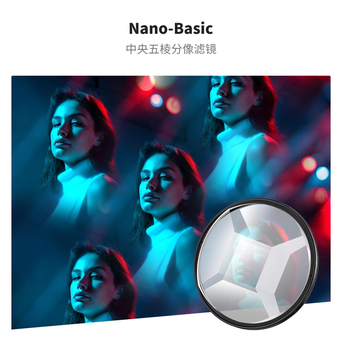 Filtro de prisma caleidoscópio de 58 mm, vidro óptico, pentagonal central, filtro de lente de câmera de efeito especial, série Nano-Basic