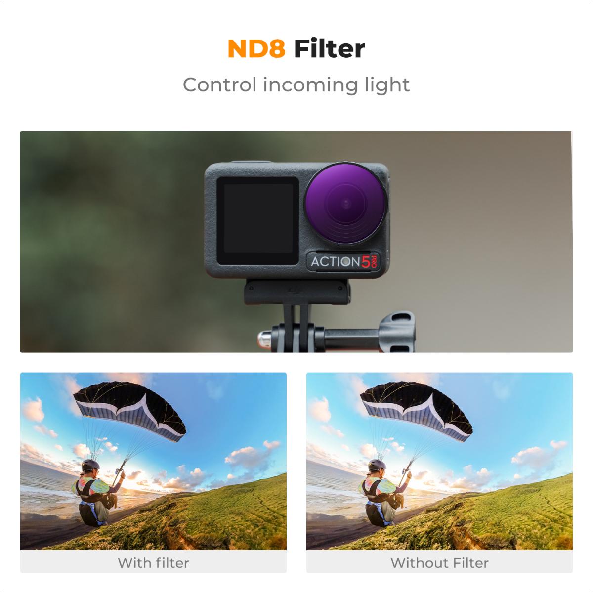 ND8 (3 stopp) objektivfilter nøytral tetthet med 28-lags belegg Kompatibel med DJI Osmo Action 4, Osmo Action 5 Pro