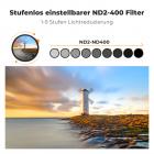 K&F Concept Ultra-niedrige Reflexion ND Filter 58mm Variabler ND2-400 Graufilter (1-9 Blendenstufen)(Nano Xcel)