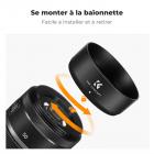 Pare-soleil à baïonnette K&F Concept Canon ES65B, avec un chiffon de nettoyage pour aspirateur *1, pour objectif RF 50 mm F1.8STM