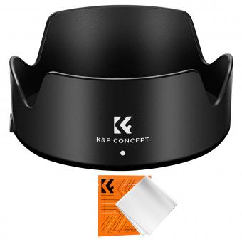 Pare-soleil à baïonnette K&F Concept Canon EW73D, avec un chiffon de nettoyage pour aspirateur *1, pour objectifs RF 24-105 mm F4-7,1 is STM, EF-S 18-135 mm f/3,5-5,6 IS USM