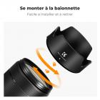 Pare-soleil à baïonnette K&F Concept Canon EW73D, avec un chiffon de nettoyage pour aspirateur *1, pour objectifs RF 24-105 mm F4-7,1 is STM, EF-S 18-135 mm f/3,5-5,6 IS USM