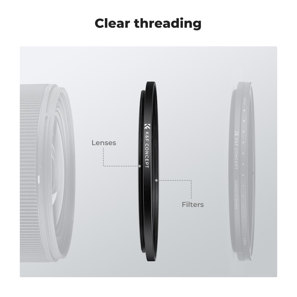 49-55mm Step Up Ring Aviation-grade Aluminum Filter Adapter Ring 2-pack with a Cleaning Cloth