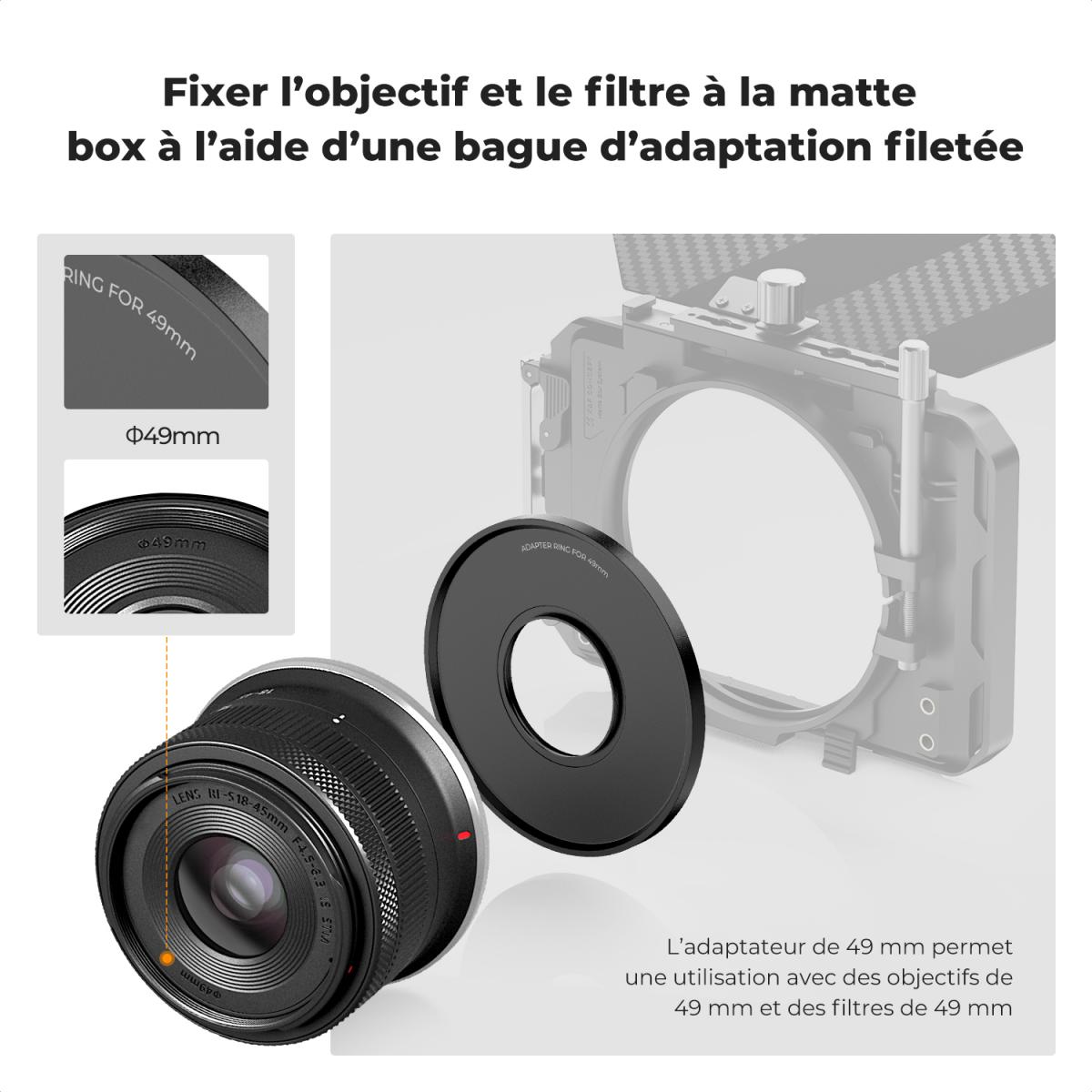 Bague d'adaptation Matte Box 49 mm