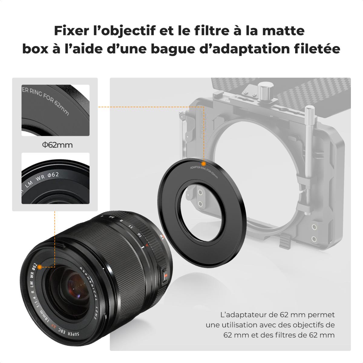 Bague d'adaptation Matte Box 62 mm