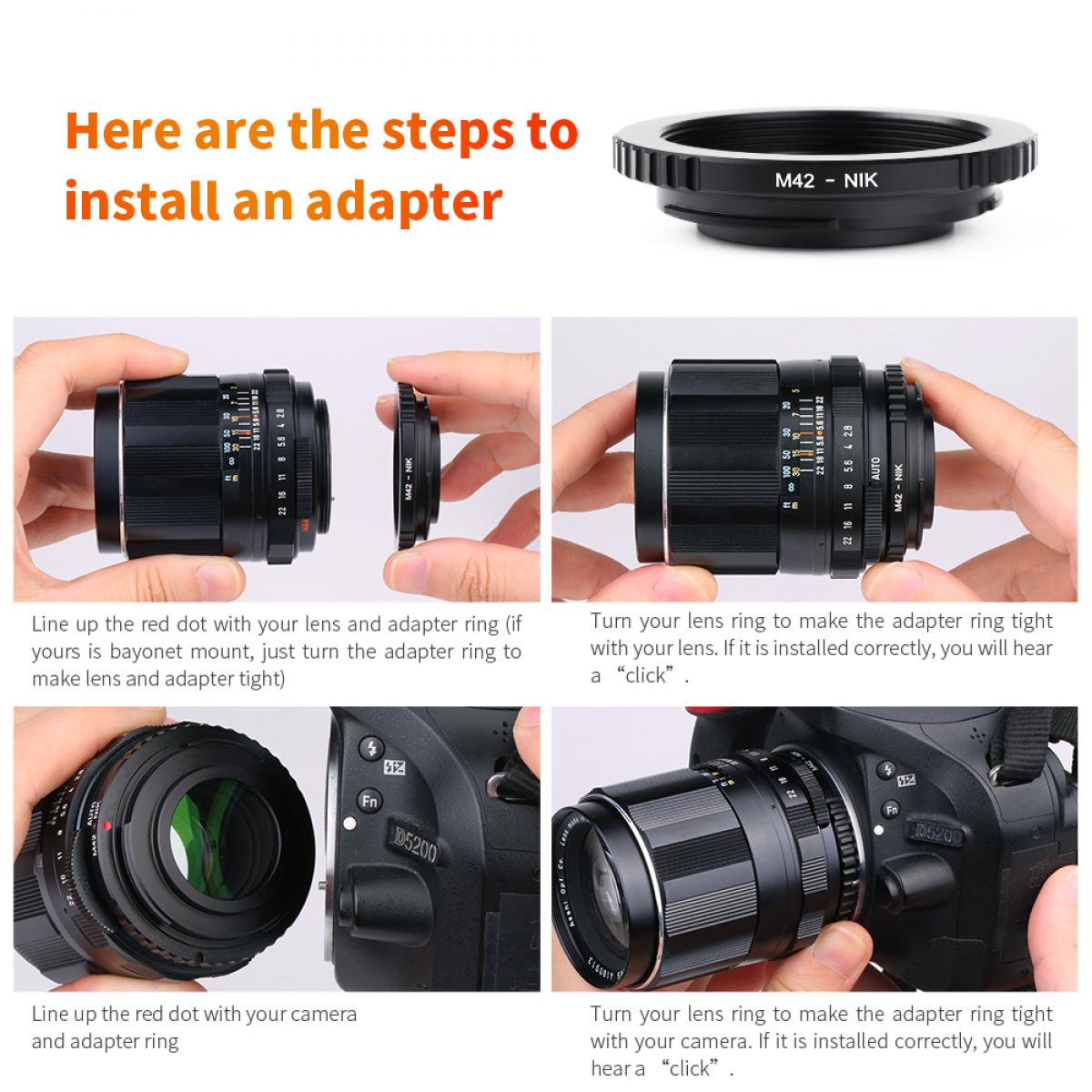 M42 Lenses to Nikon Camera Mount Adapter with Optic Glass