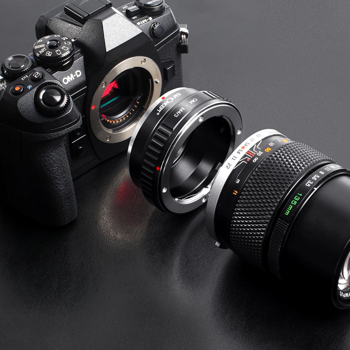 OM - Micro 4/3 -sovitin, manuaalinen linssikiinnityssovitin Olympus Zuiko OM -kiinnityslinssi mikroon neljä kolmasosaa MFT M4 / 3 -kiinnityskamerat K&