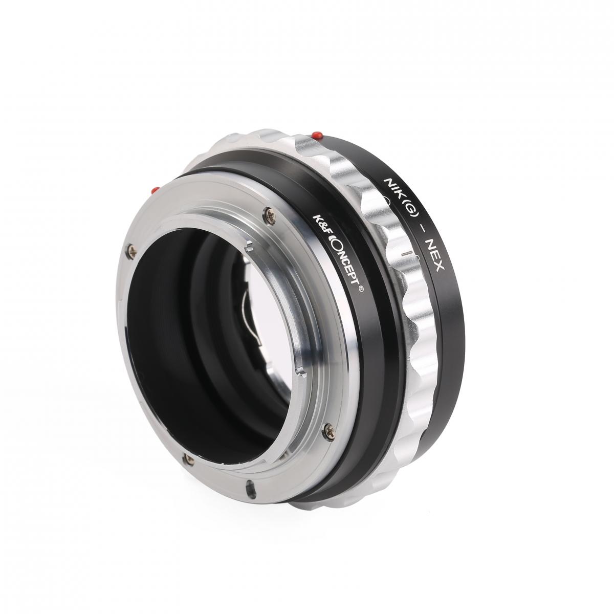 Nikon NIK(G) -kiinnitysobjektiivi Sony E -kamerarunkoon mattalakalla Design K&F -konseptiobjektiivin kiinnitys kaikki kuparisovitin
