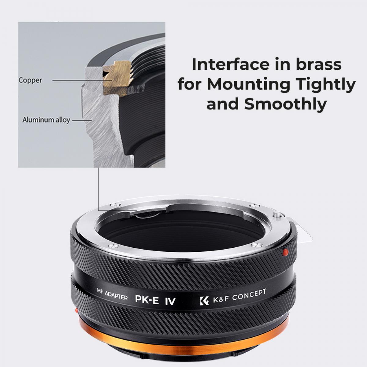 K&F Concept Pentax K Lens Montajı - Sony E Kamera Gövdesi Adaptör Halkası, mat cila, PK-E IV PRO