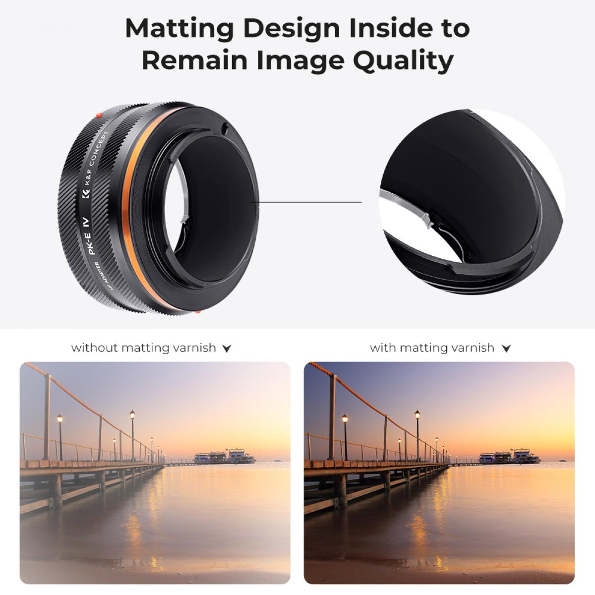 K&F Concept Pentax K Lens Montajı - Sony E Kamera Gövdesi Adaptör Halkası, mat cila, PK-E IV PRO