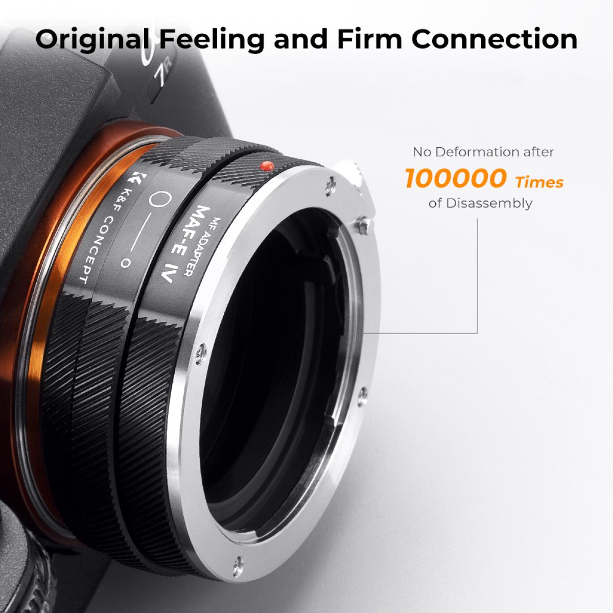 K&F Concept Sony Alpha A ve Minolta AF Lens Montajı - Sony E Kamera Gövdesi Adaptör Halkası, mat cila, MAF-E IV PRO