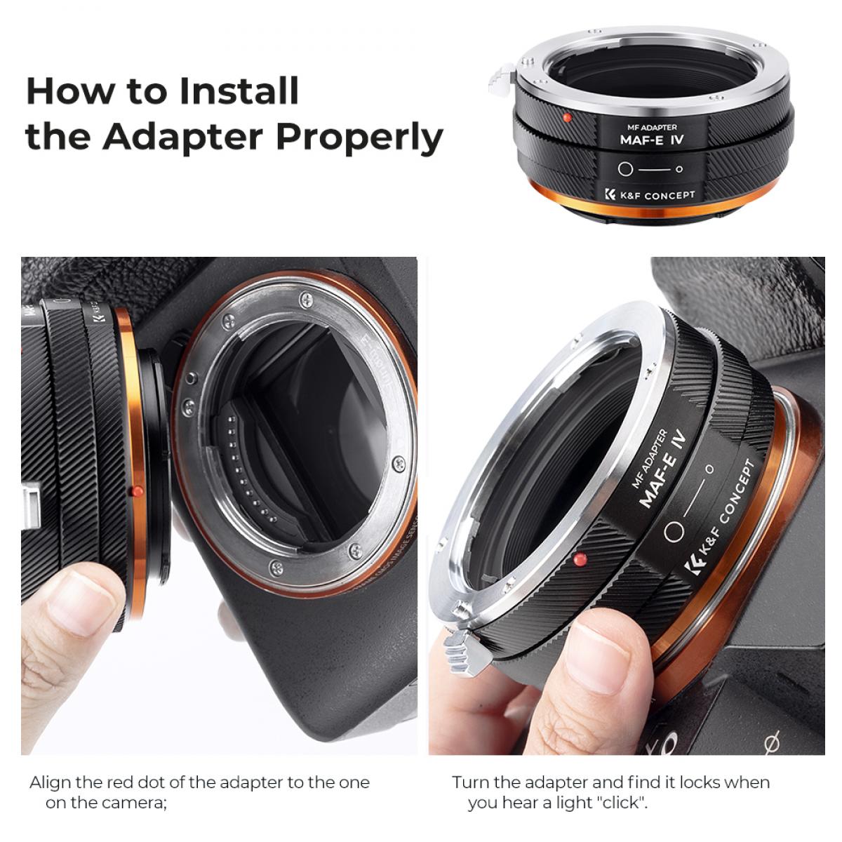 K&F Concept Sony Alpha A ve Minolta AF Lens Montajı - Sony E Kamera Gövdesi Adaptör Halkası, mat cila, MAF-E IV PRO