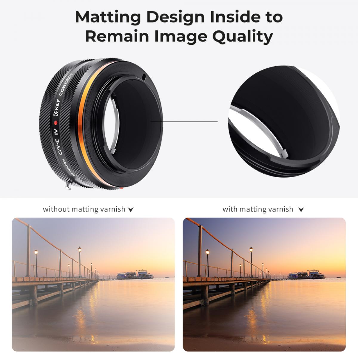 K&F Concept C/Y (Contax/Yashica) SLR Lens Montajı - Sony E Kamera Gövdesi Adaptör Halkası, mat cila, C/YE IV PRO