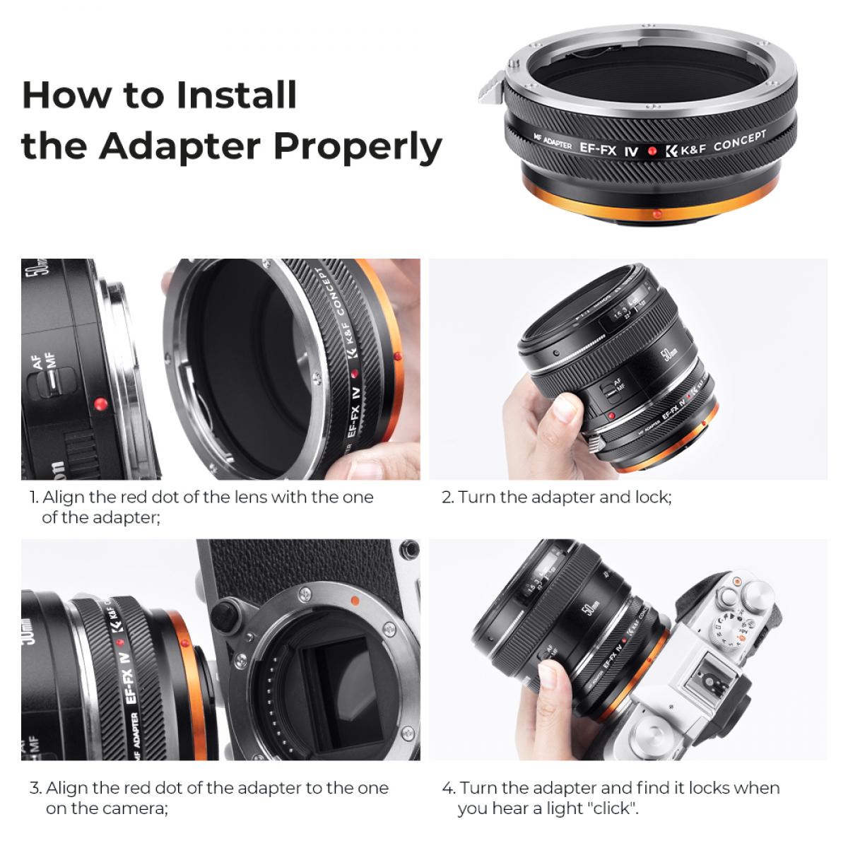 K&F Concept Canon EF Lens Yuvası - Fujifilm X Kamera Gövdesi Adaptör Halkası, mat lake, EF-FX IV PRO