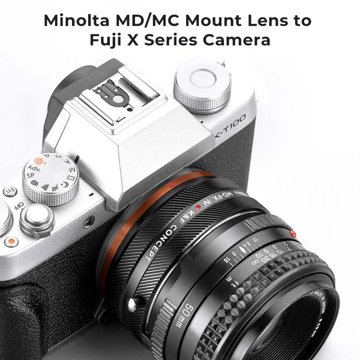 K&F Concept Minolta (SR / MD / MC) Lens Montajı - Fuji X Kamera Gövdesi Adaptör Halkası, mat cila, MD-FX IV PRO