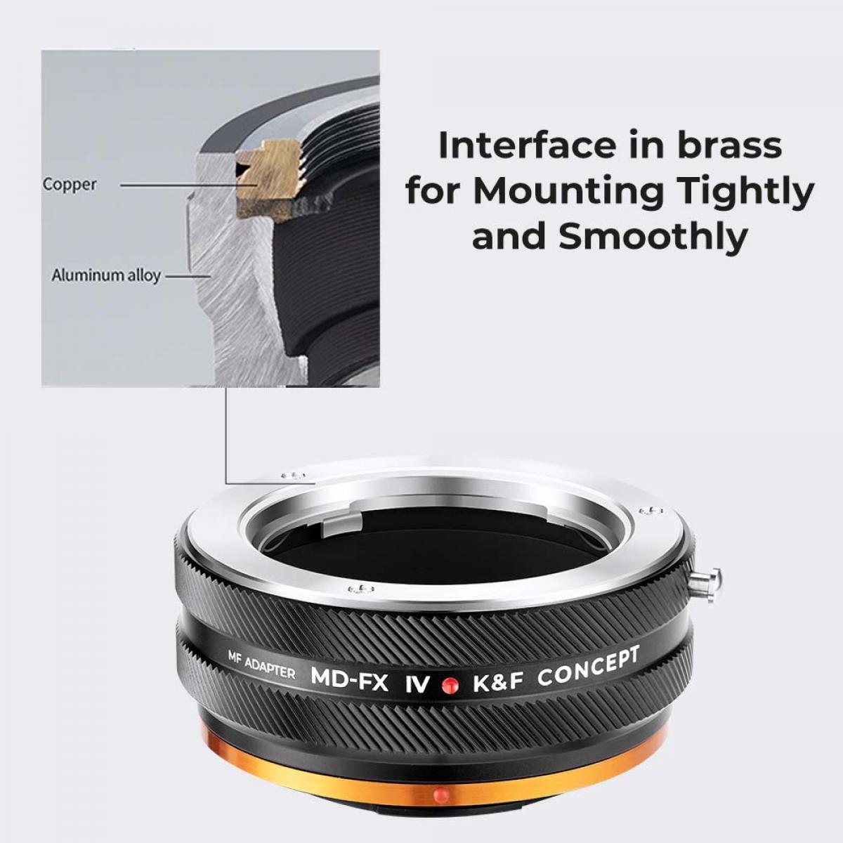 K&F Concept Minolta (SR / MD / MC) Lens Montajı - Fuji X Kamera Gövdesi Adaptör Halkası, mat cila, MD-FX IV PRO