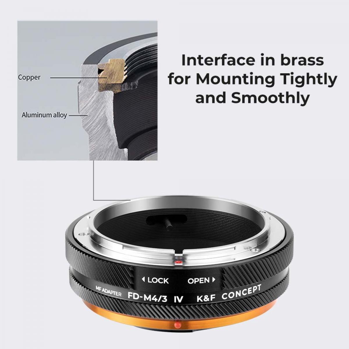 K&F Concept Canon FD/FL Lens Montajı - M4/3 Kamera Gövdesi Adaptör Halkası, mat lake, FD-M4/3 IV PRO