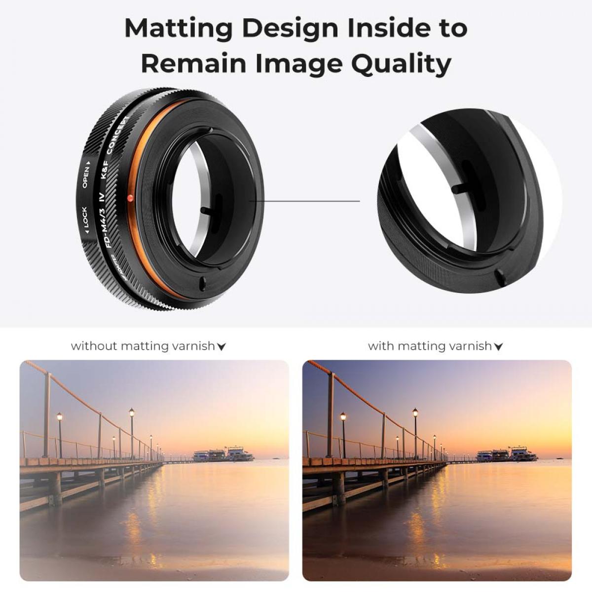 K&F Concept Canon FD/FL Lens Montajı - M4/3 Kamera Gövdesi Adaptör Halkası, mat lake, FD-M4/3 IV PRO