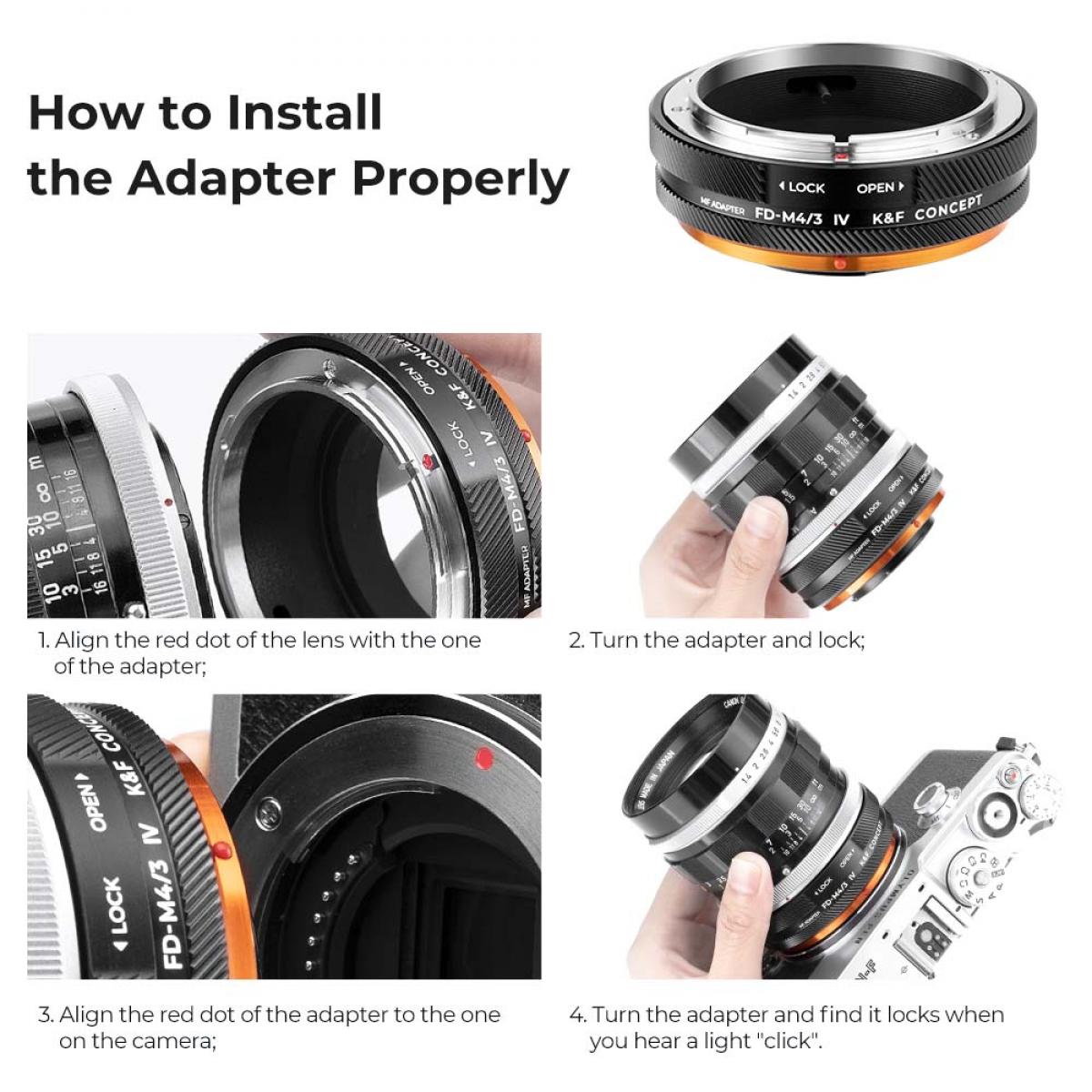 K&F Concept Canon FD/FL Lens Montajı - M4/3 Kamera Gövdesi Adaptör Halkası, mat lake, FD-M4/3 IV PRO