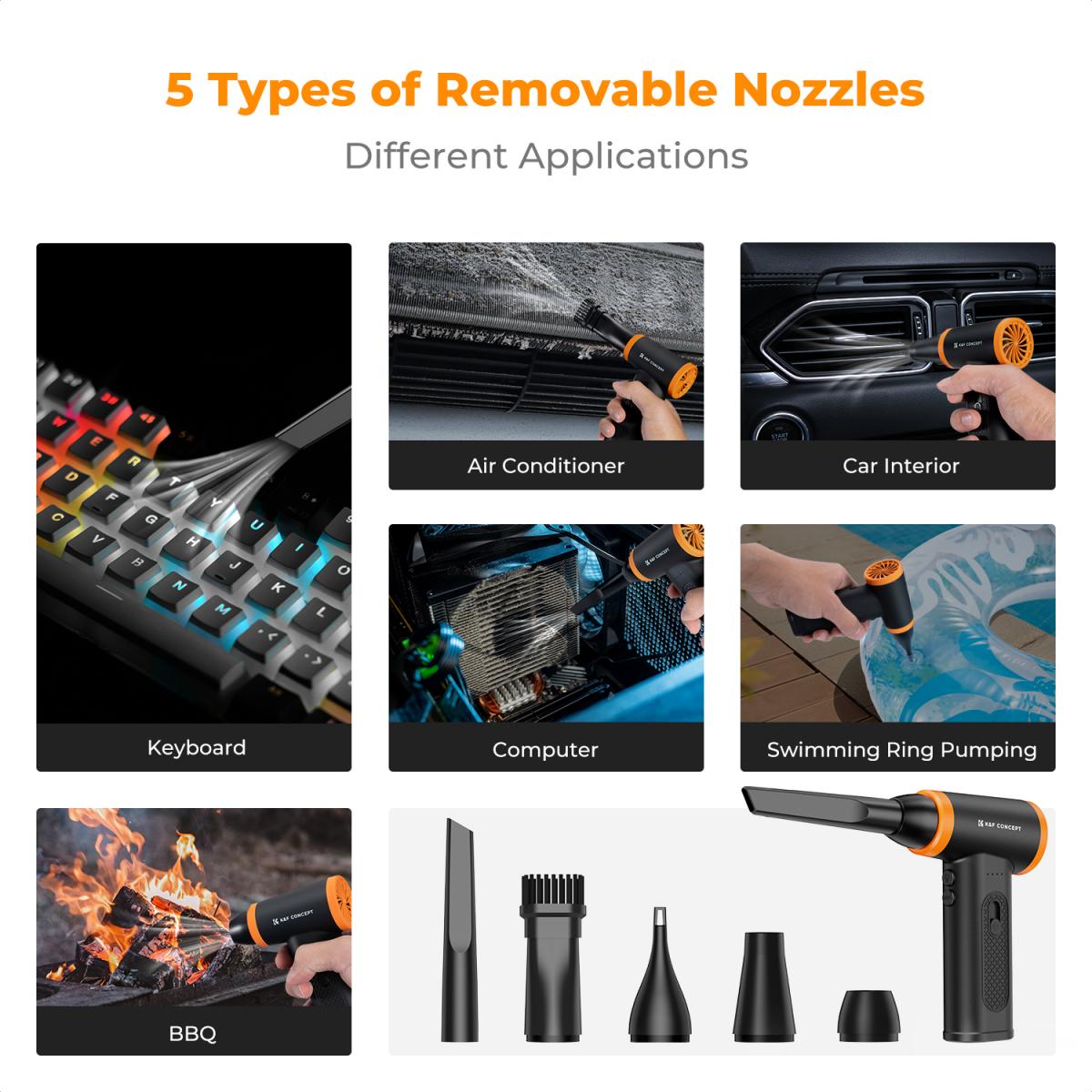 K&F Concept 12-1 - Spolveratore ad aria compressa senza spazzole, 3 marce regolabili, super potenza eolica, ricaricabile e portatile, per la pulizia profonda di computer, tastiere, asciugatura auto, casa - Sostituisce le bombolette di aria compressa