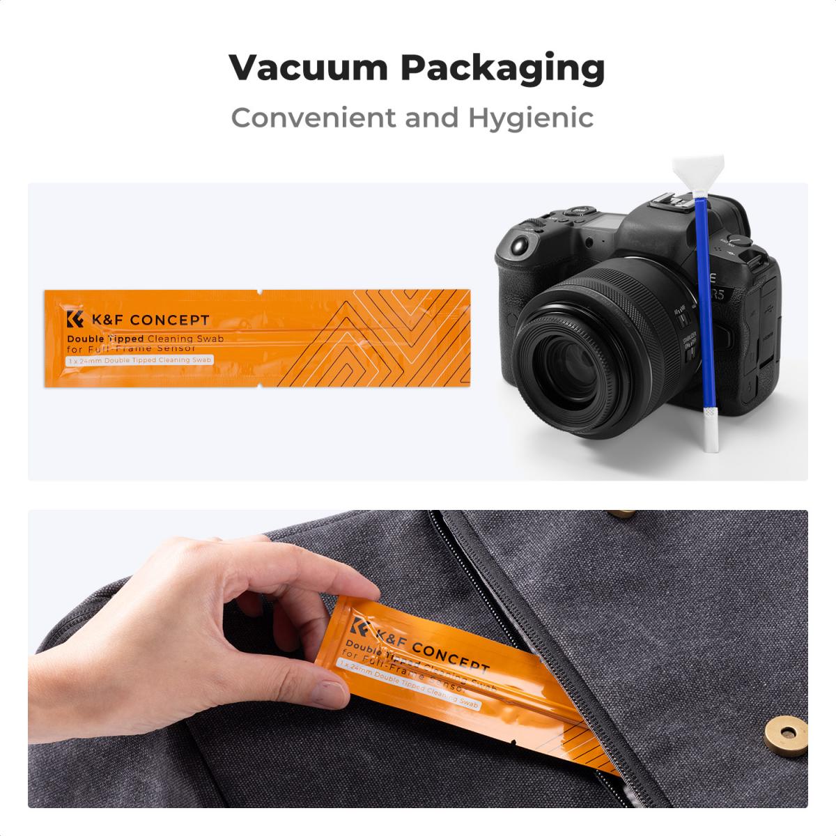 K&F Concept 2-1 24mm Rengøringspind til fuldformatsensor og søgerrensepind, DSLR SLR digitalkamera CMOS og CCD sensorrensepindssæt til Nikon Sony Canon kamerarens