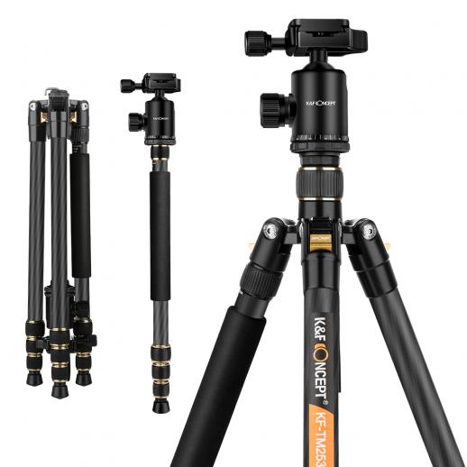 K&F Concept Lightweight Carbon Fiber Tripod with 360° Ball Head - KENTFAITH