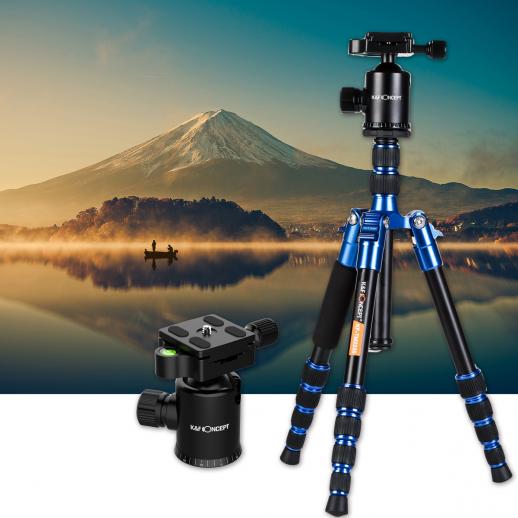 K＆F Concept TM2235 Blau für Fotostativ Kugelkopf Leichtes DSLR Kamerastativ - KENTFAITH Reisestativ Aluminium Kamera