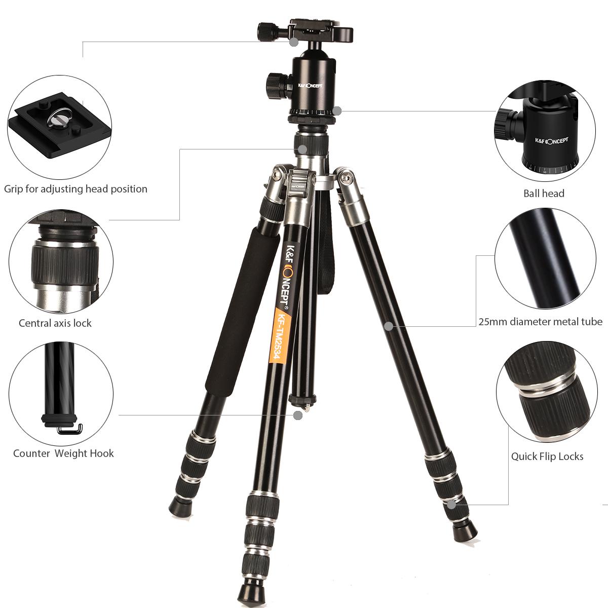 K&F Concept TM2534 DSLR Fotoğraf Makinesi Tripod Monopod Kiti Canon, Nikon Uygundur