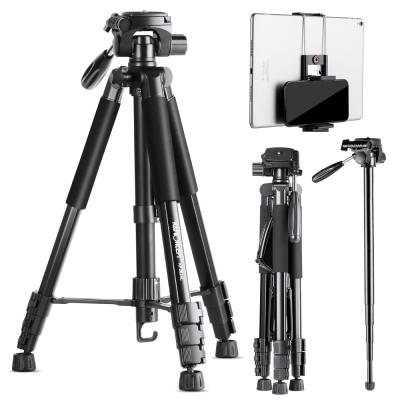 69.7"/177cm Treppiede per telefono Treppiede per DSLR 8.8lbs carico con supporto per telefono/pad, testa Pan a 3 vie e monopiede staccabile KF2624L