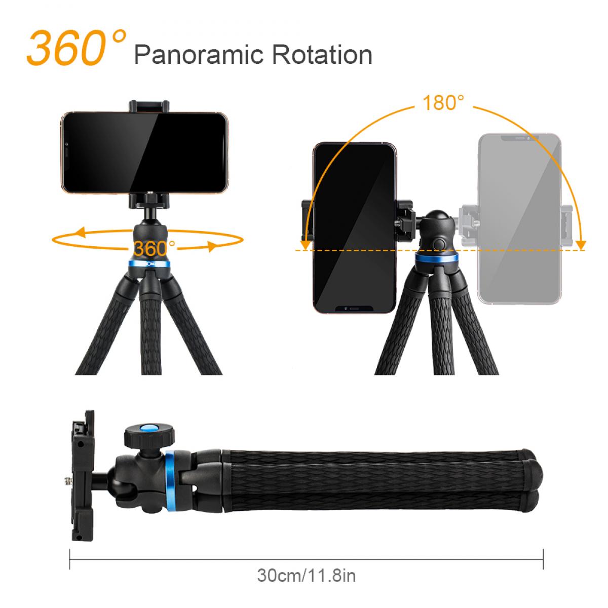 Mini Trípode Flexible Cámara Gopro Móvil Vlog con Tornillo 1/4”Soporte Universal Cabeza de Bola 360°y Control Remoto Bluetooth para Canon Sony Nikon Gopro y Smartphone