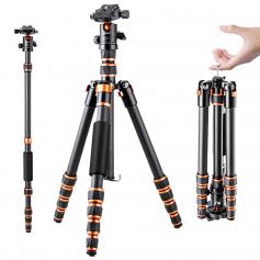 155 cm / 60" Trépied Appareil Photo en Fibre de Carbone, Trépied Photo de Voyage Portable Professionnel avec Monopode, Trépied Caméra de Macrophotographie