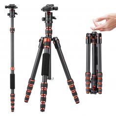 60"/154 cm Trépied Appareil Photo en Fibre de Carbone, Trépied Photo de Voyage Portable Professionnel avec Monopode, Trépied Caméra de Macrophotographie, C225C0+BH-25 (BA225)