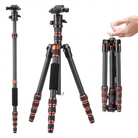 60”/1.5m Carbon Fiber Camera Tripod Lightweight Travel Tripod 17.6lbs Load 360° Ball Head for Vlog,Travel & Work DSLR,A225C0+BH-25L
