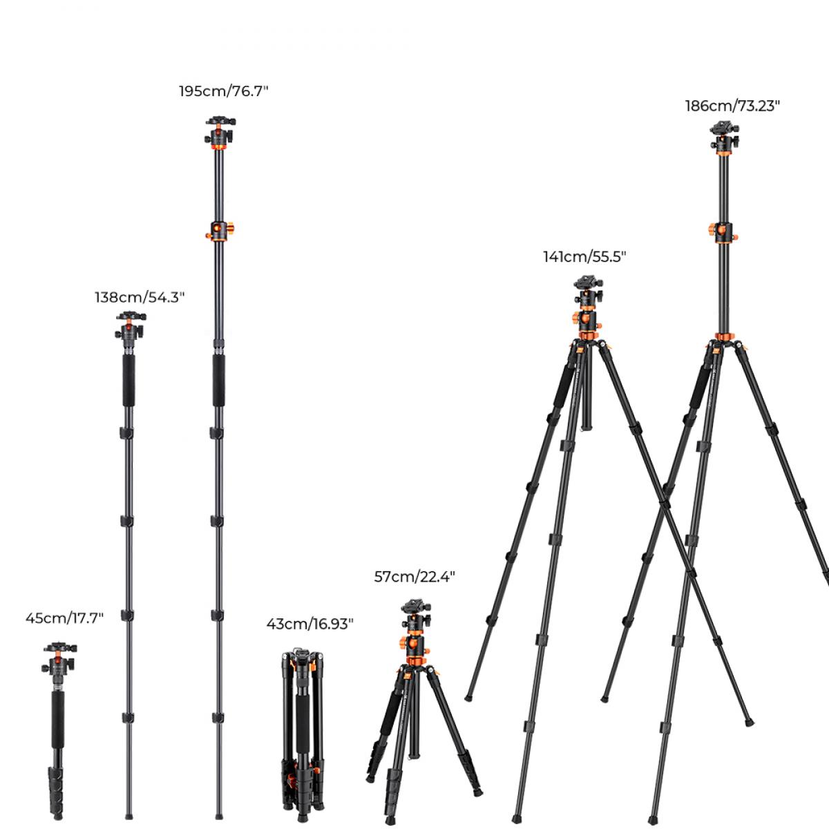 72"/183cm aluminiowy statyw do aparatu, Monopod statyw do fotograficzny podróżniczej z poziomym obrotowym środkowym ramieniem kolumny T254A3 + BH-28L (S211)