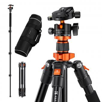 62''/1.6m Aluminum Tripod Detachable Monopod with Quick Release Plate, Ball Head and Compact Travel Carrying Bag K254A1+BH-28L (old model SA254M1)