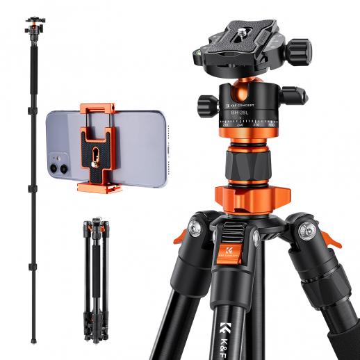 Портативный штатив для камеры с креплением для телефона 62 ''/158 см, нагрузка 22 фунта, алюминиевый штатив для путешествий и съемного монопода для DSLR SLR, K254A1+BH-28L (старая модель SA254M1)