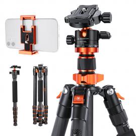 67.7" / 172 cm Koolstofvezel Camerastatief Lichtgewicht Draagbaar Reisfotostatief Camerastatief met Afneembare Monopod en Opnamen Vanuit Meerdere Hoeken D255C4+BH-28L (SA255C1)