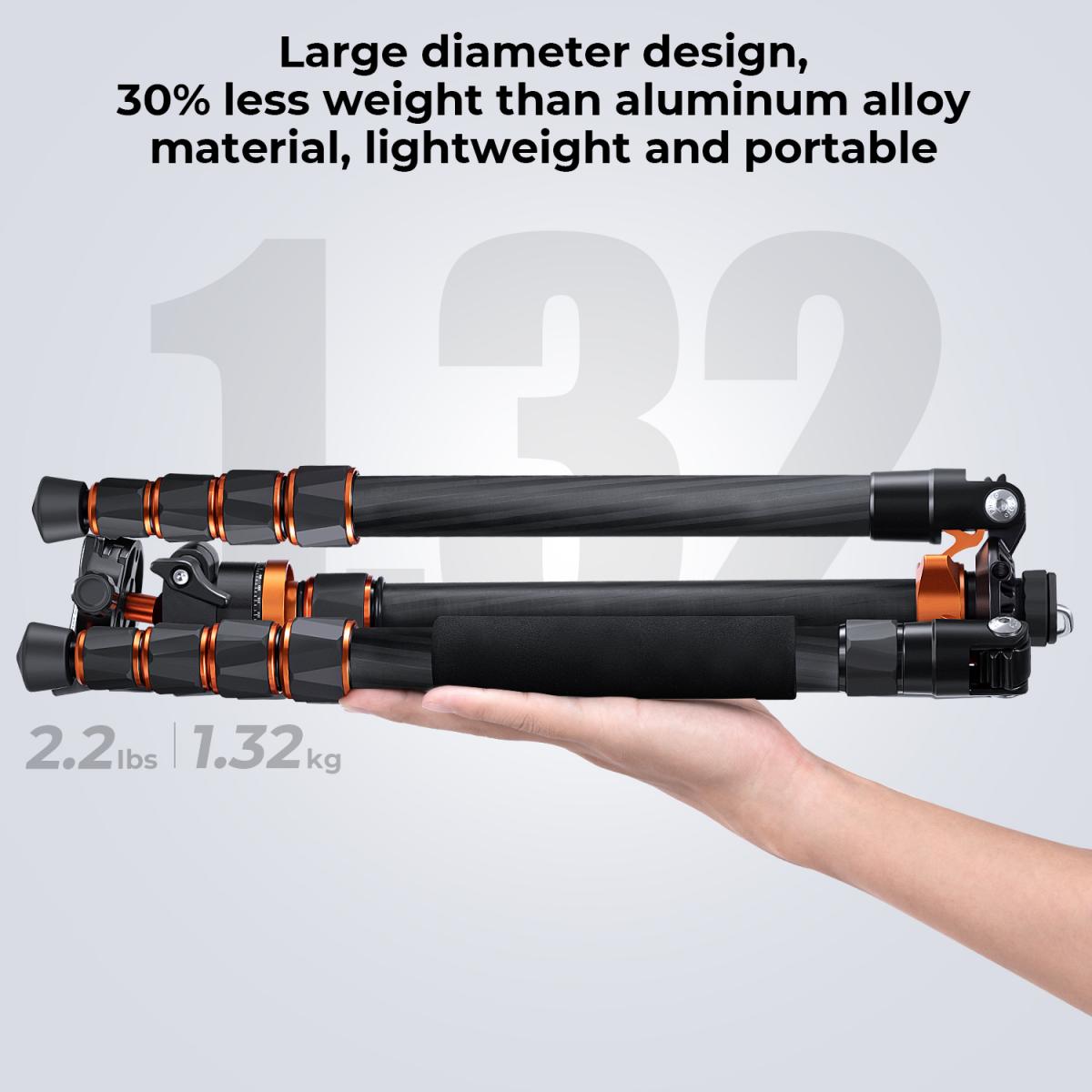 K&F SA255C1 67-дюймовый карбоновый профессиональный штатив-монопод с шаровой головкой на 360 градусов