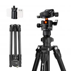 K&F Concept K234A0 Handy Stativ mit CNC BH-28L Kugelkopf,163cm Kamera Stativ, Tripod für unterwegs, Stativ für Smartphone mit Handyhalterung, Aluminium Reisestativ,Max. Tragfähigkeit 10KG