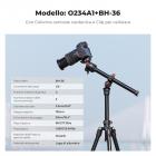 163cm Treppiede in Alluminio per Fotocamera con Colonna Centrale Multiangolare Girevole + Testa a Sfera + Supporto per Telefono, Carico 8kg, peso 1,65kg - K234A0+BH-28L