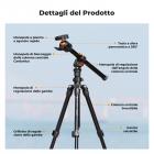 163cm Treppiede in Alluminio per Fotocamera con Colonna Centrale Multiangolare Girevole + Testa a Sfera + Supporto per Telefono, Carico 8kg, peso 1,65kg - K234A0+BH-28L