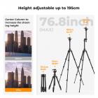 76''/1.93m Camera Tripod with Rotatable Multi-Angle Center Column,Lightweight Travel Outdoor DSLR Tripods with 360 Degree Ball Head Load Capacity 8kg/17.6lbs, Cellphone Clips for Smartphone