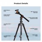 76''/1.93m Camera Tripod with Rotatable Multi-Angle Center Column,Lightweight Travel Outdoor DSLR Tripods with 360 Degree Ball Head Load Capacity 8kg/17.6lbs, Cellphone Clips for Smartphone