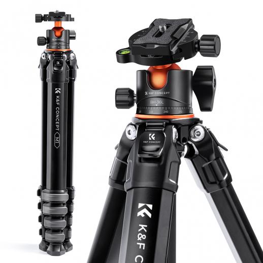 Compact Travel Tripod Aluminium Alloy Camera Tripod 15kg/33.07lbs Load 70"/177cm Max Height Portable & Flexible for Travel and Work M1+BH-35L